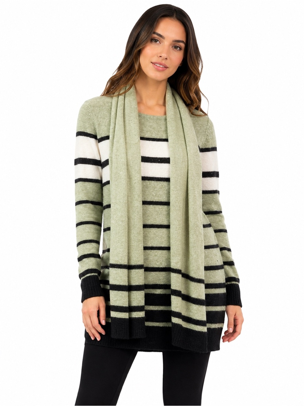 CCG Perfect Sage Green Striped Sweater Scarf Set Soft Girl Cozy Loungewear L/XL